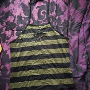 Hot Topic Black and Olive Striped Halter Top By Social Collision